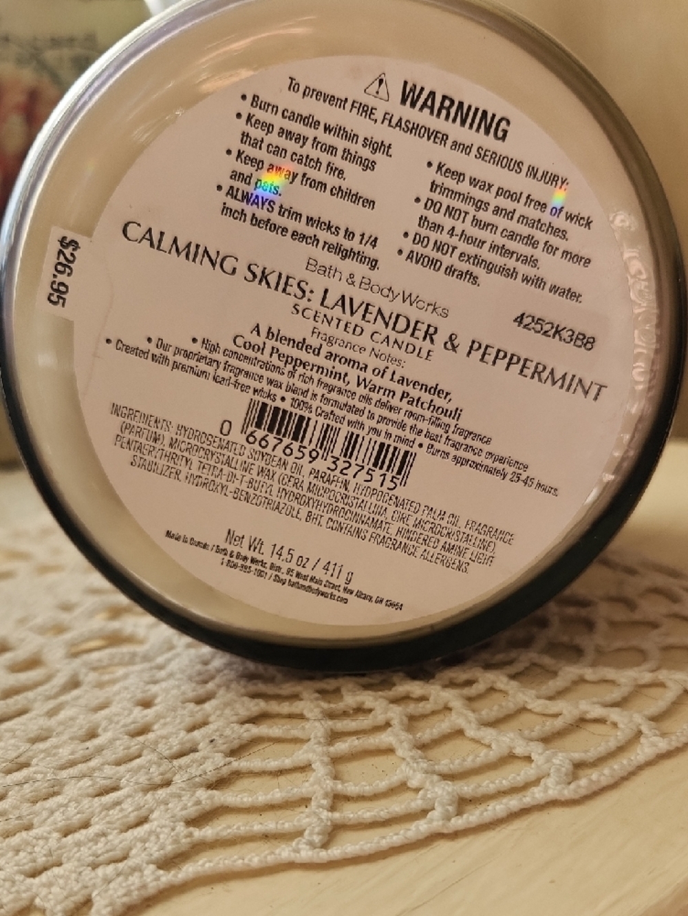 BATH AND BODY WORKS AROMA Calming Skies Lavender & Peppermint Candle - Purple - Picture 3 of 3